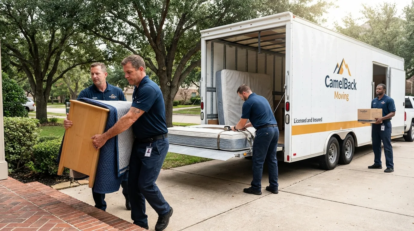 Crew loading residential truck for cross-state move from Seneca, KS